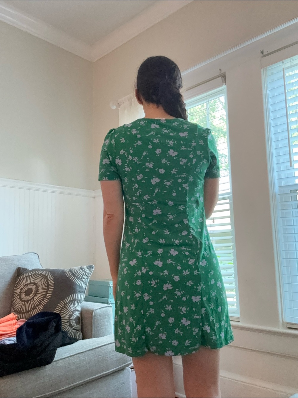 Mango Green Floral Button-Front V-Neck Mini Dress - Picture 2 of 3